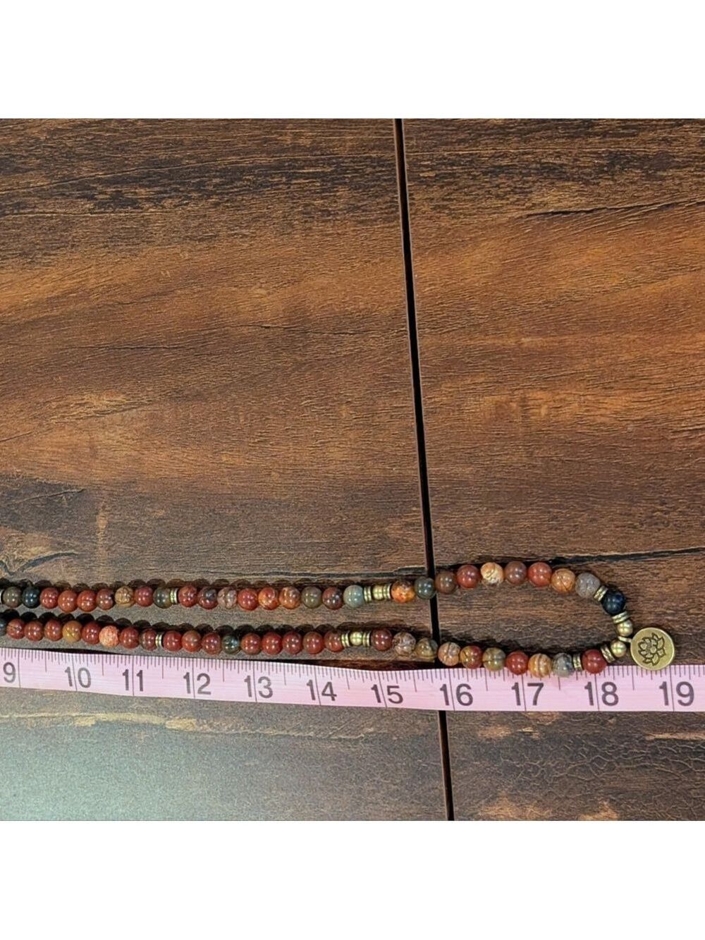 Picasso Jasper Beaded 'Mala' Bracelet with Lotus Charm,8mm ,37" Long - Picture 3 of 3